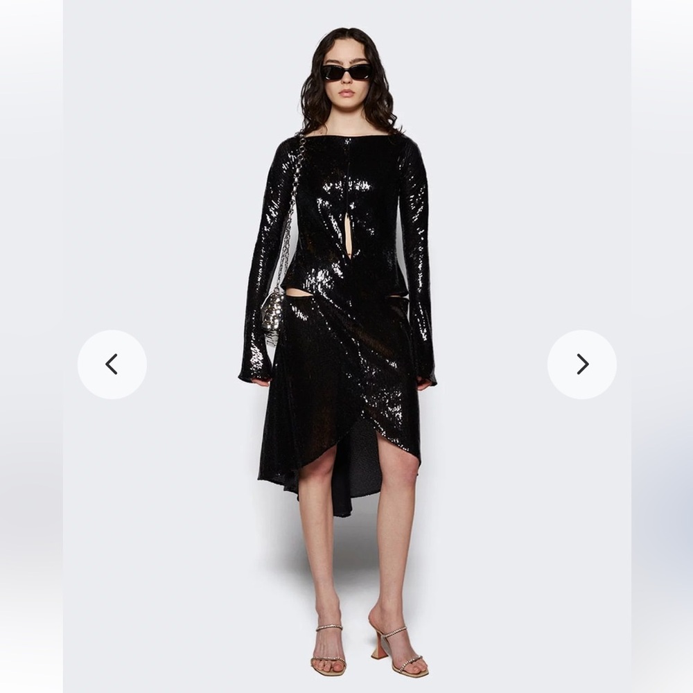 Courreges Black Ellipse Midi Dress / Sequined / Cutout - size EU 38